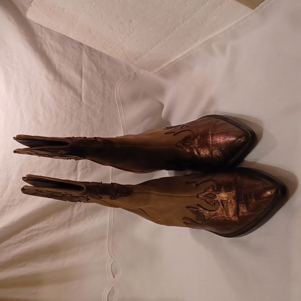 Gommus Women's Boots 11N Fancy Western Metallic Bronze Pull-up Made in Italy